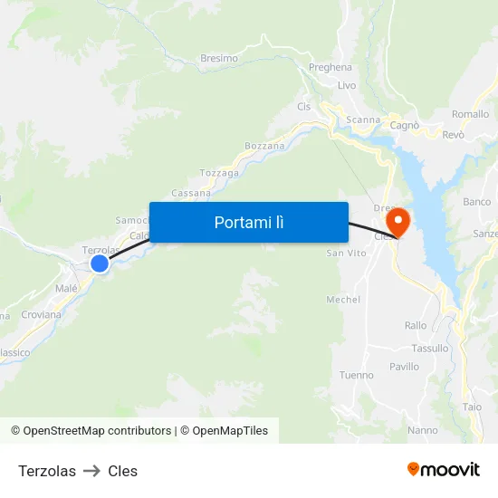 Terzolas to Cles map