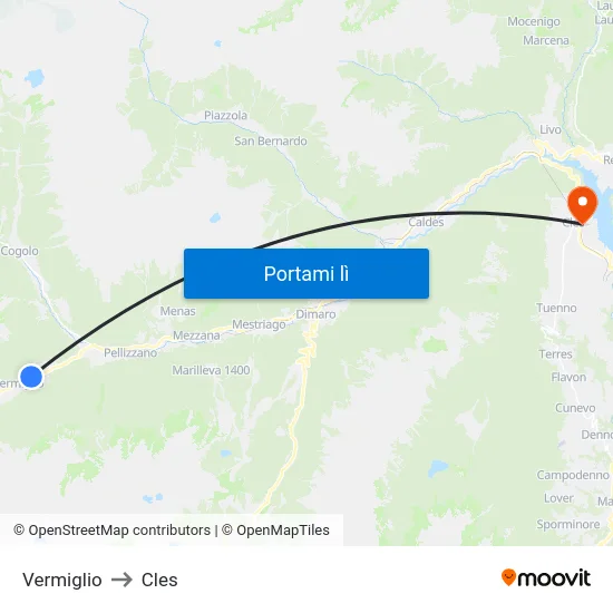 Vermiglio to Cles map