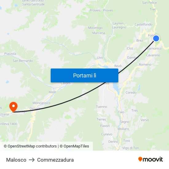 Malosco to Commezzadura map