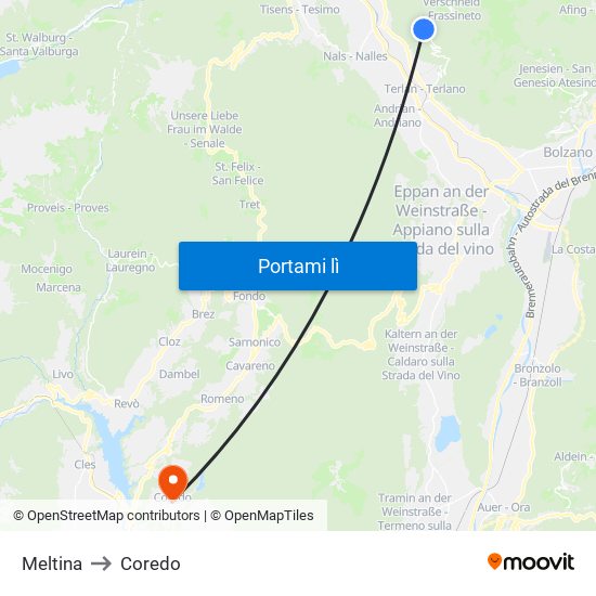 Meltina to Coredo map