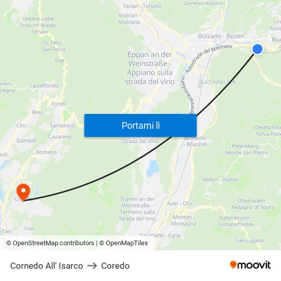 Cornedo All' Isarco to Coredo map