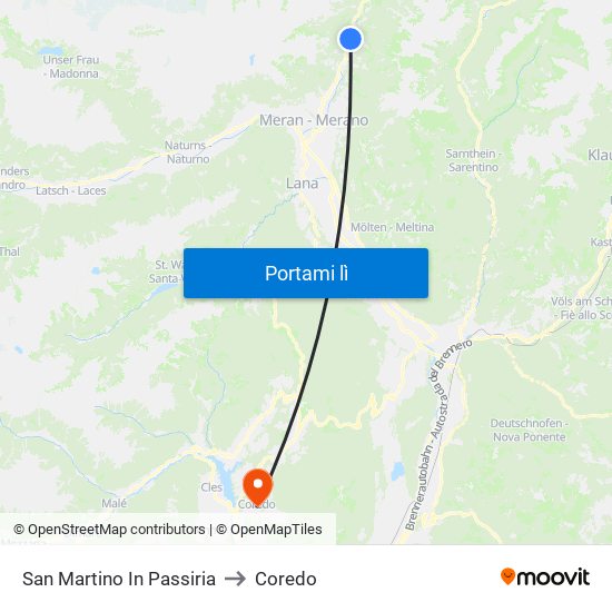 San Martino In Passiria to Coredo map