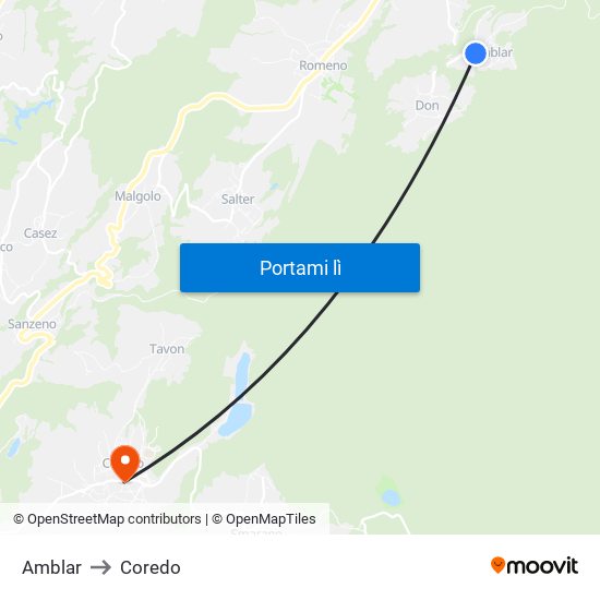 Amblar to Coredo map