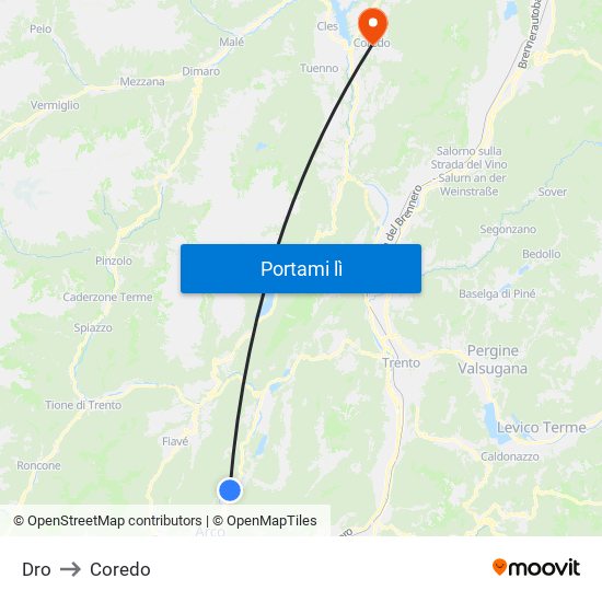 Dro to Coredo map