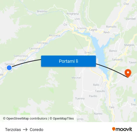 Terzolas to Coredo map