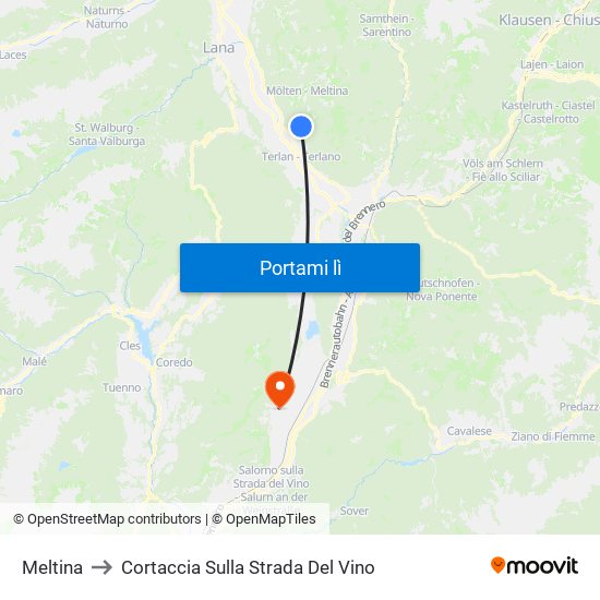 Meltina to Cortaccia Sulla Strada Del Vino map