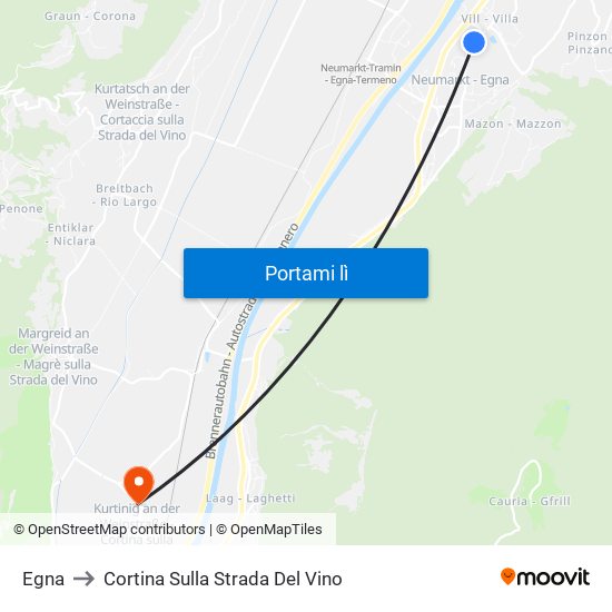 Egna to Cortina Sulla Strada Del Vino map