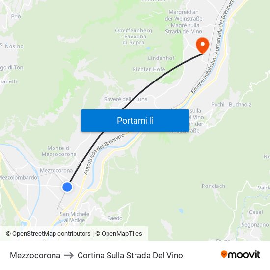 Mezzocorona to Cortina Sulla Strada Del Vino map