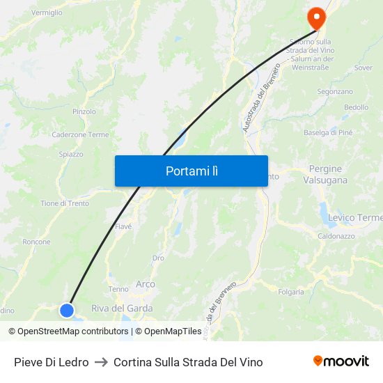 Pieve Di Ledro to Cortina Sulla Strada Del Vino map