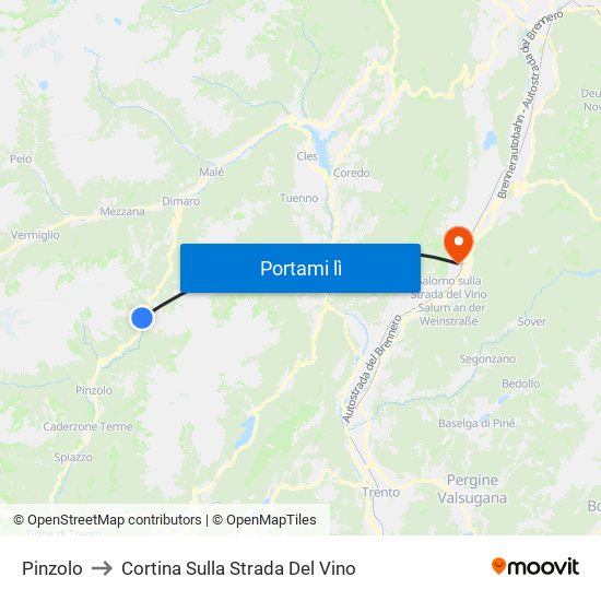 Pinzolo to Cortina Sulla Strada Del Vino map