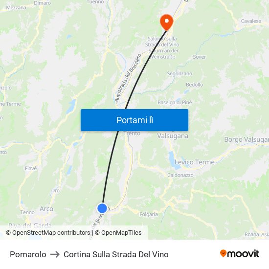 Pomarolo to Cortina Sulla Strada Del Vino map