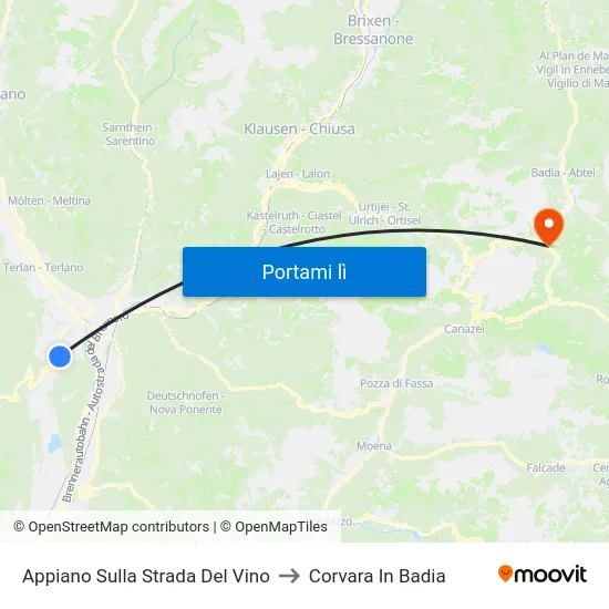 Appiano Sulla Strada Del Vino to Corvara In Badia map