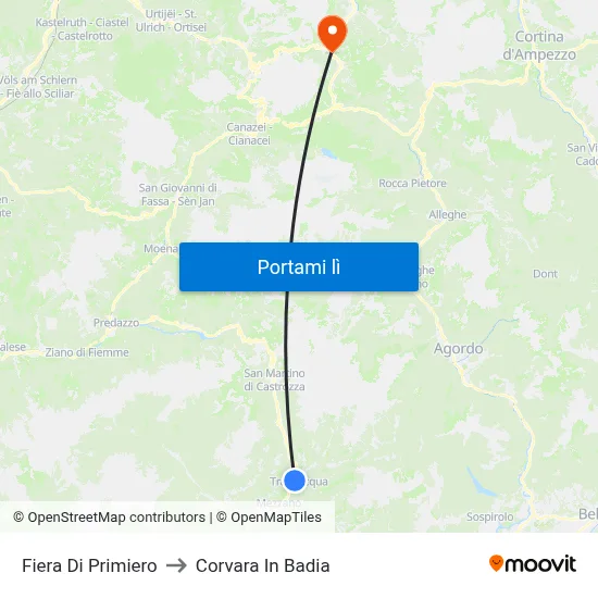 Fiera Di Primiero to Corvara In Badia map