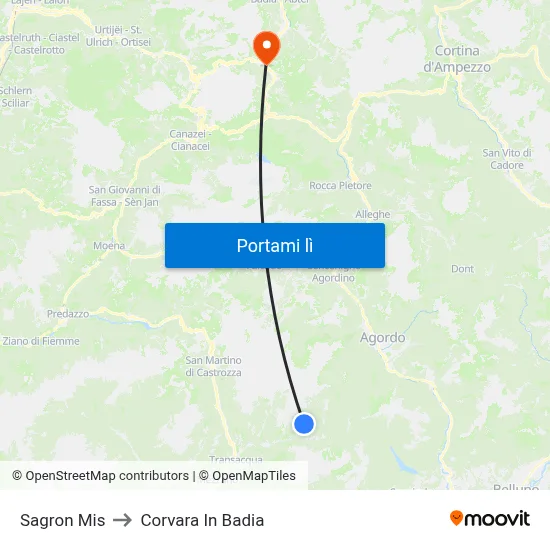 Sagron Mis to Corvara In Badia map