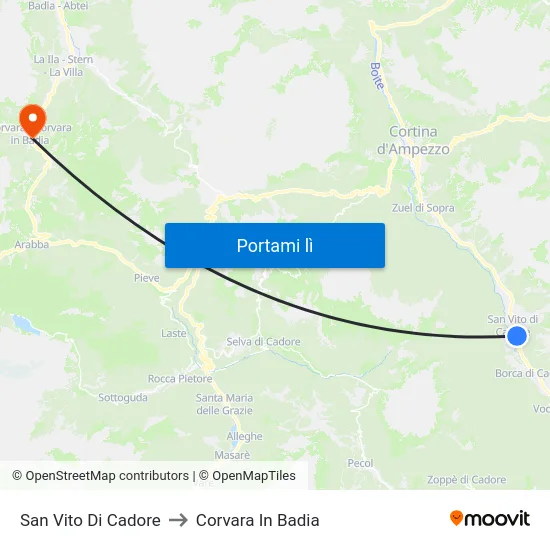 San Vito Di Cadore to Corvara In Badia map