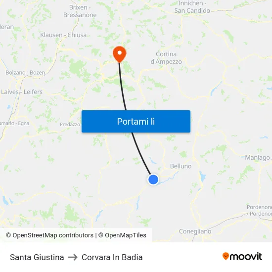 Santa Giustina to Corvara In Badia map