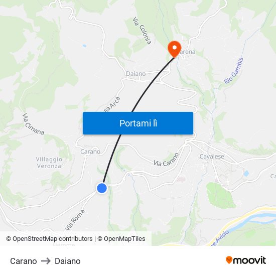 Carano to Daiano map