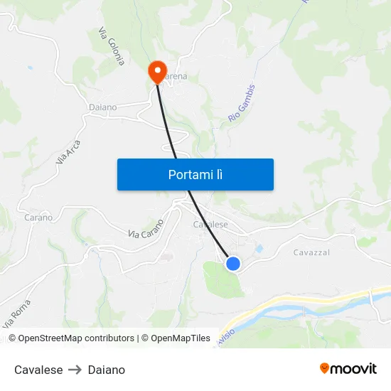 Cavalese to Daiano map