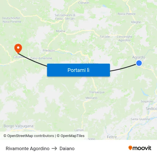Rivamonte Agordino to Daiano map