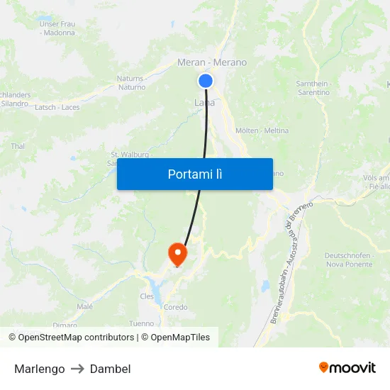 Marlengo to Dambel map