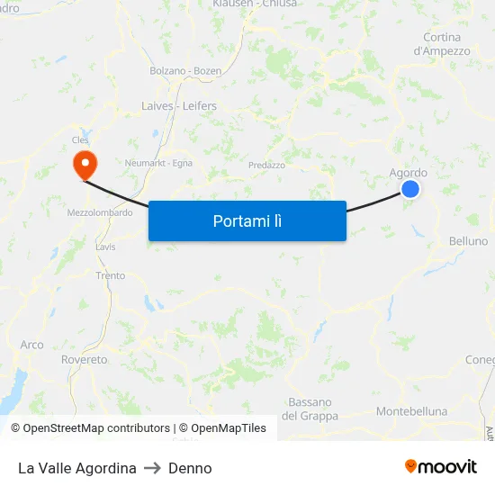 La Valle Agordina to Denno map