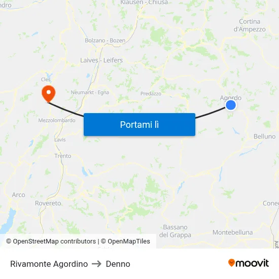 Rivamonte Agordino to Denno map