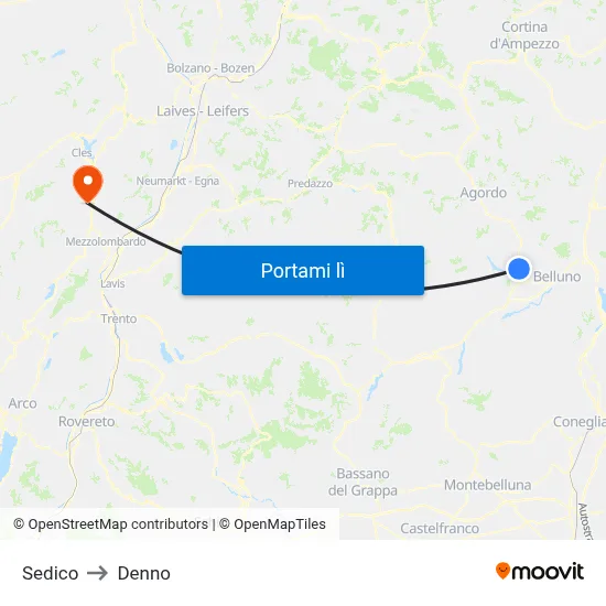 Sedico to Denno map