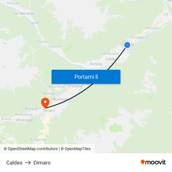 Caldes to Dimaro map