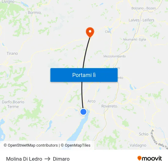 Molina Di Ledro to Dimaro map