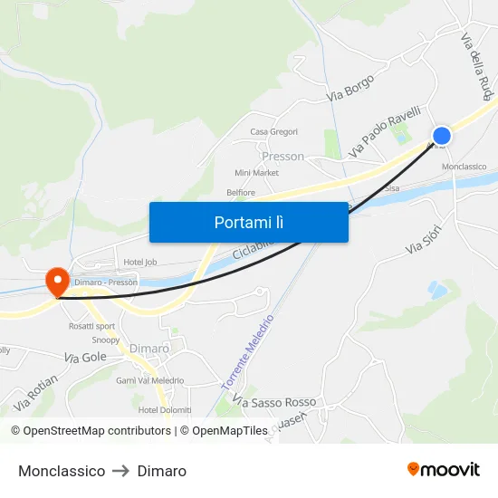 Monclassico to Dimaro map
