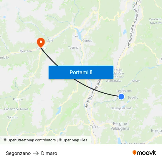 Segonzano to Dimaro map