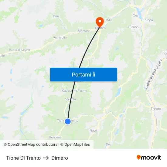 Tione Di Trento to Dimaro map