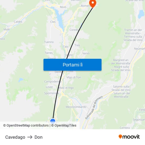Cavedago to Don map