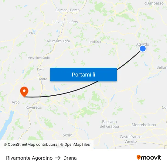 Rivamonte Agordino to Drena map