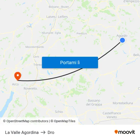 La Valle Agordina to Dro map