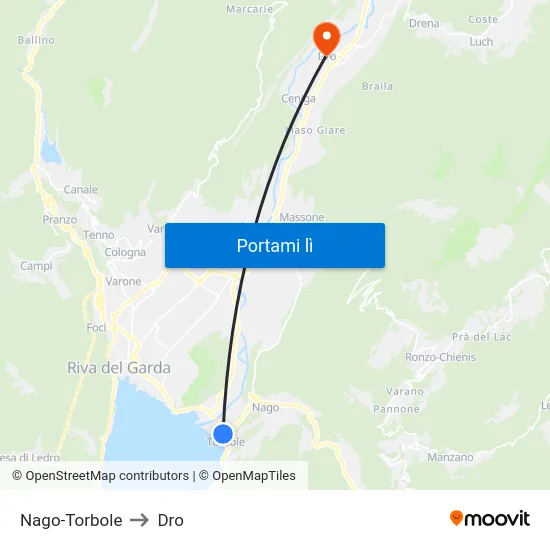 Nago-Torbole to Dro map