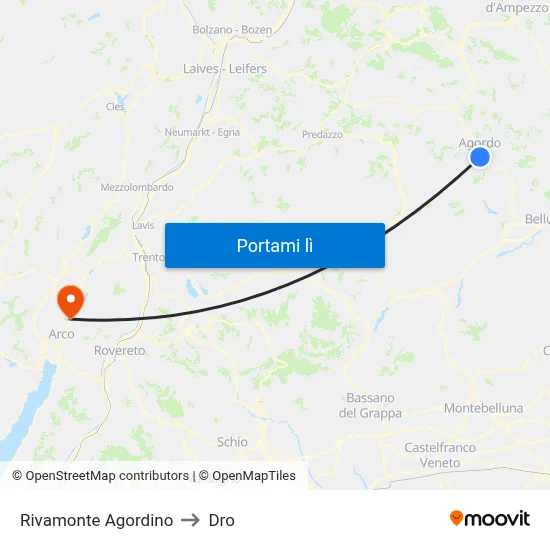 Rivamonte Agordino to Dro map