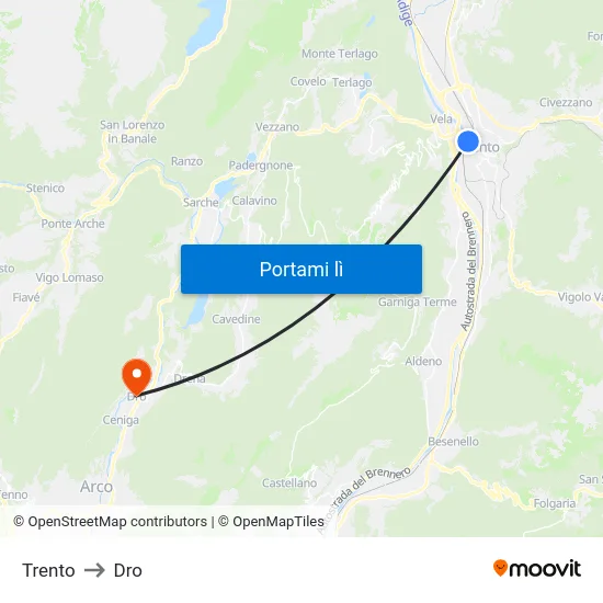 Trento to Dro map