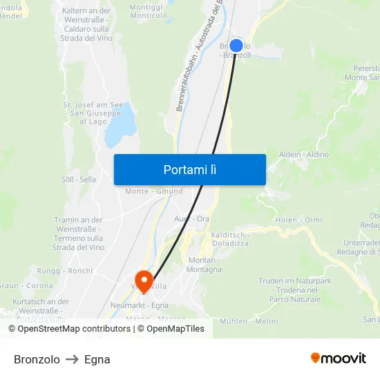 Bronzolo to Egna map