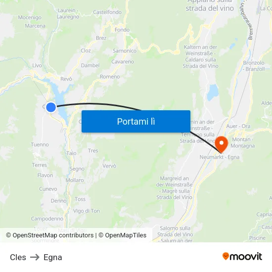 Cles to Egna map