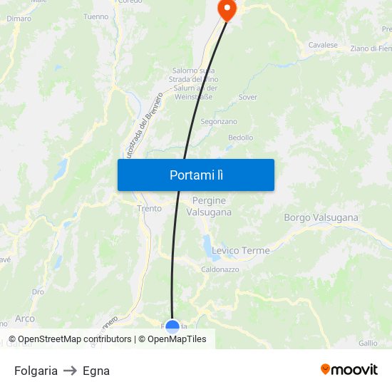 Folgaria to Egna map