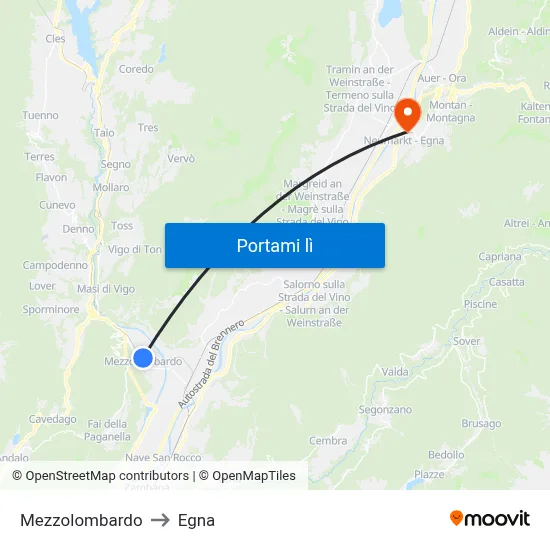 Mezzolombardo to Egna map