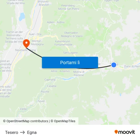 Tesero to Egna map
