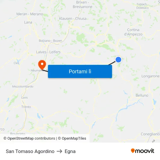 San Tomaso Agordino to Egna map