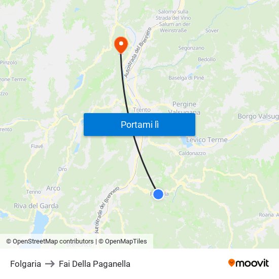 Folgaria to Fai Della Paganella map