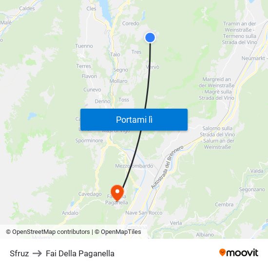 Sfruz to Fai Della Paganella map