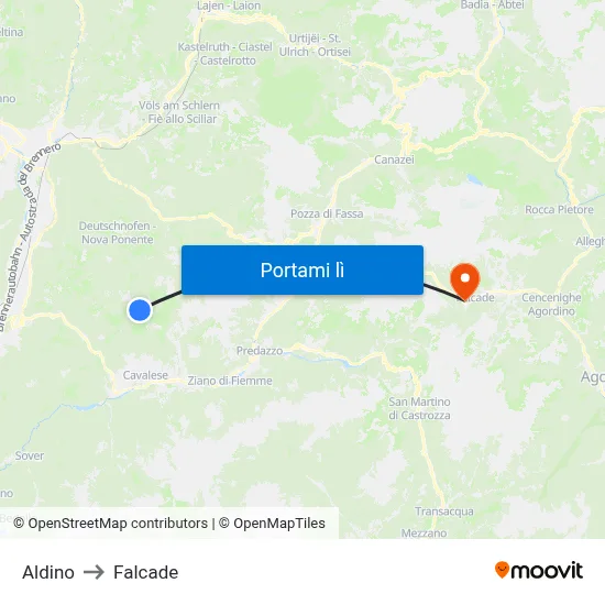 Aldino to Falcade map