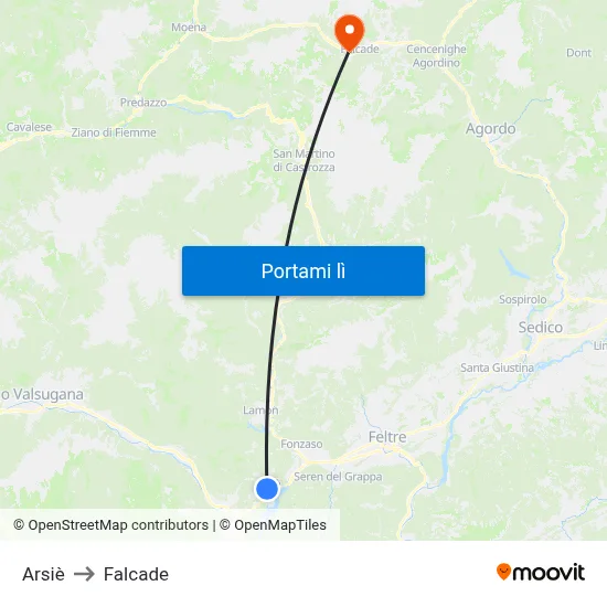 Arsiè to Falcade map