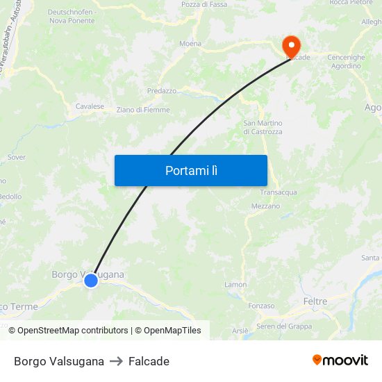 Borgo Valsugana to Falcade map