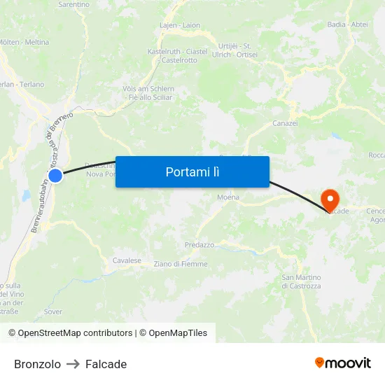 Bronzolo to Falcade map